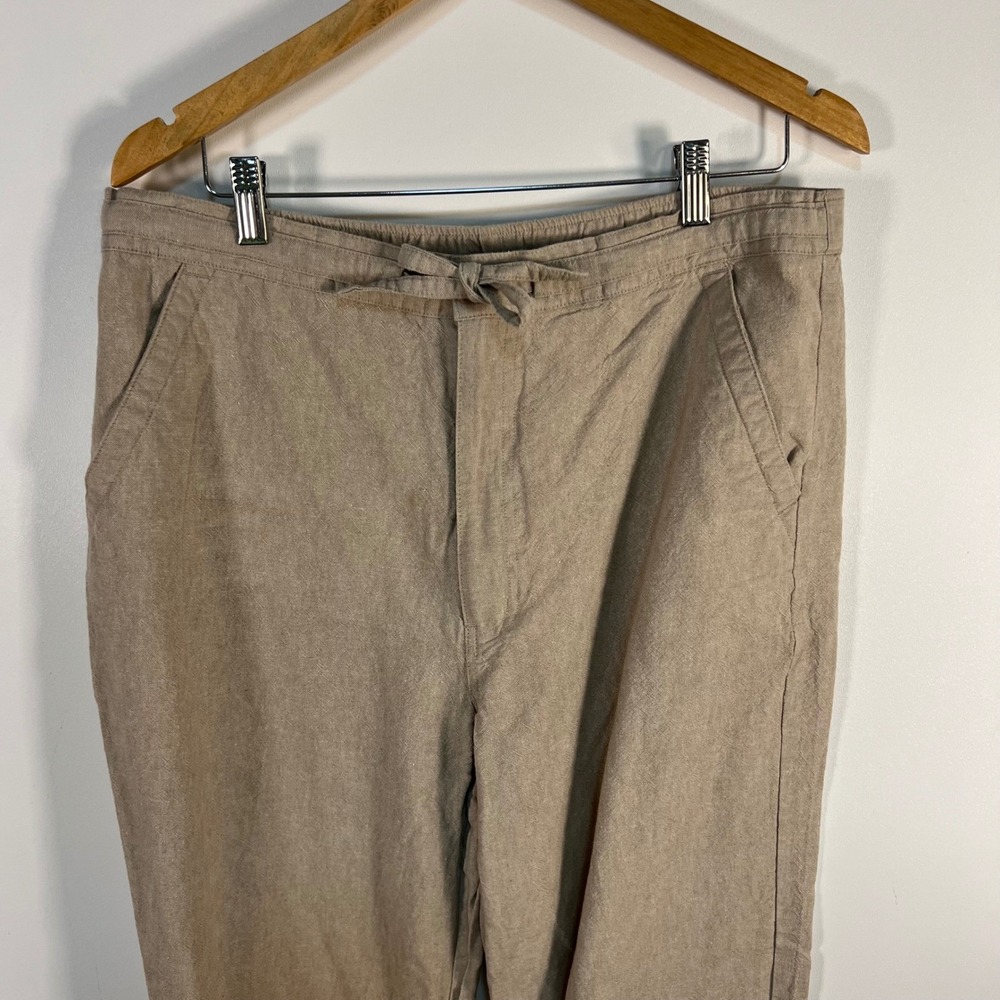 Centro‎ Mens Linen Blend Drawstring Pants Khaki Tan Size Large 36-38 Relaxed Fit - Picture 2 of 8